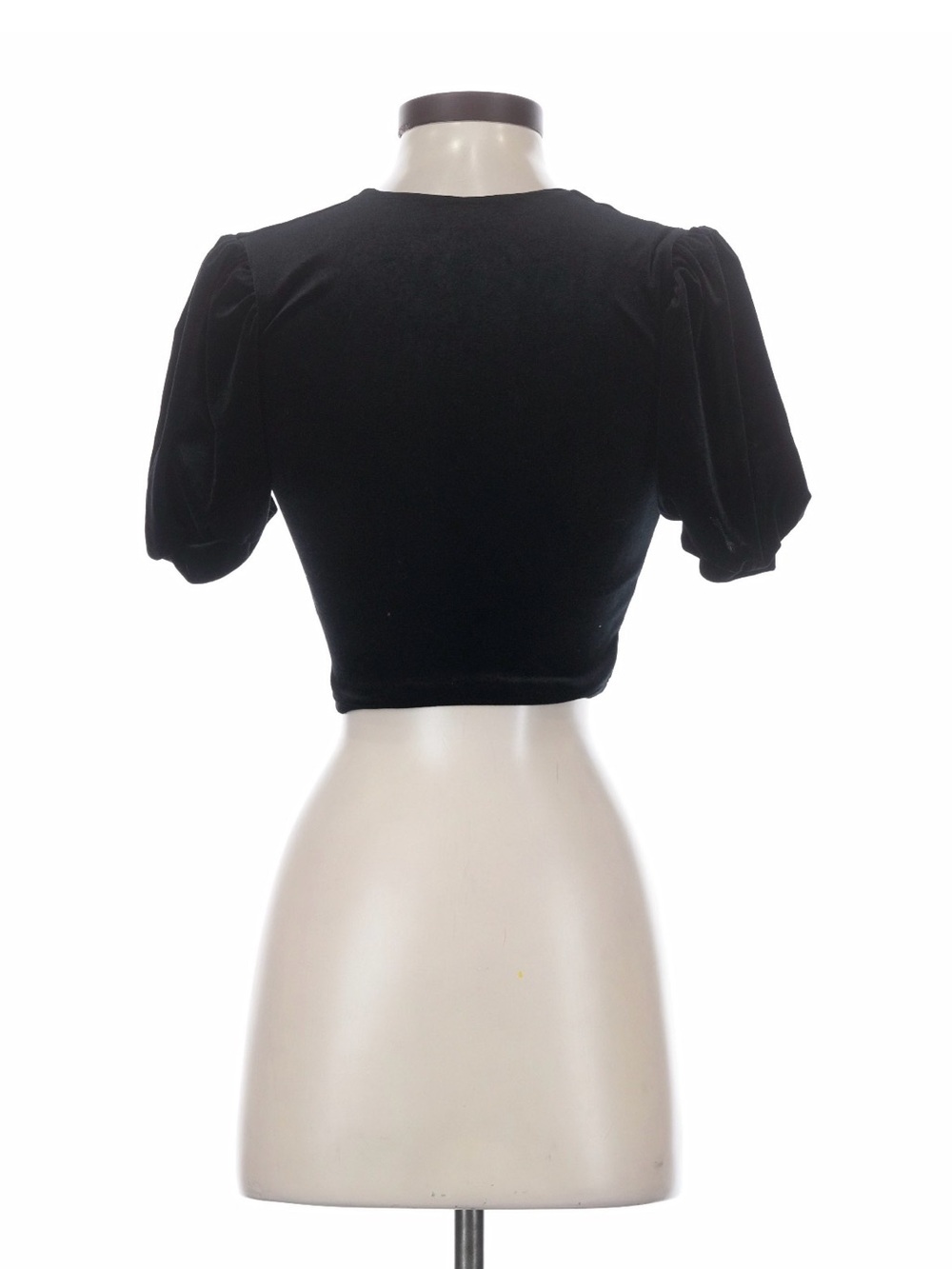BlackMilk Black Velvet Lace-Up Puff Sleeve Crop Top XS - Picture 2 of 7